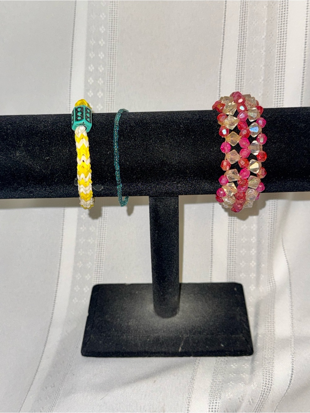 Handmade Yellow Braided, Turquoise, & Pink& White Bead Bracelet Set